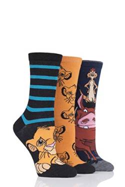 SockShop Damen Disney The Lion King Baumwollsocken Packung mit 3 Gemischt 37-42 von SockShop