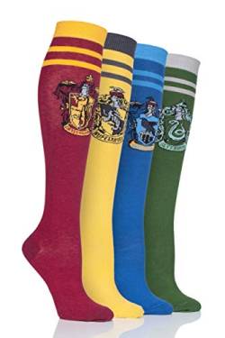 SockShop Damen Harry Potter Haus Abzeichen Baumwolle Kniestrümpfe Packung mit 4 Assortiert 36-40 von SockShop