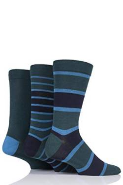 SockShop Herren Comfort Cuff Bambus Gestreifte und Einfarbige Socken Packung Mit 3 (Marine/Grün, 39-45 Mens) von SockShop