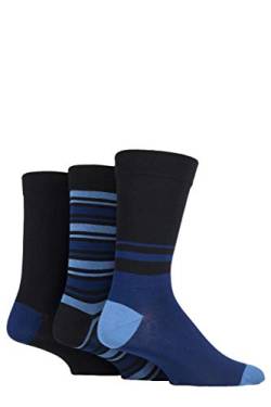 SockShop Herren Comfort Cuff Bambus Gestreifte und Einfarbige Socken Packung Mit 3 Schwarz/Blau 46-48 von SockShop