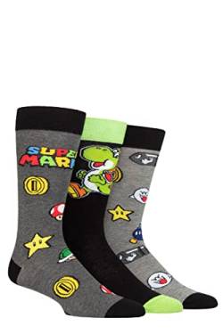 SockShop Herren Damen und Kinder Super Mario Feinde, Einschalten und Yoshi Baumwolle Socken Packung 3 Multi 31-36 Kind von SockShop