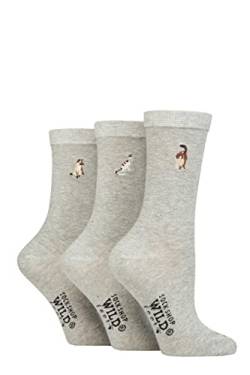 SockShop Wildfeet Damen Gestickt Socken Packung 3 Grau Katzen 37-42 von SockShop