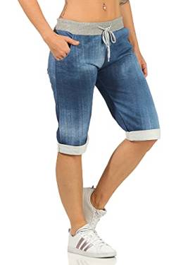Damen Sommerhosen leichte Sweathose Caprihosen Jeans Optik Bermuda Hose Bequeme Damenshorts Jogpants (36-38, Dunkelblau, Numeric_36) von Sockenhimmel