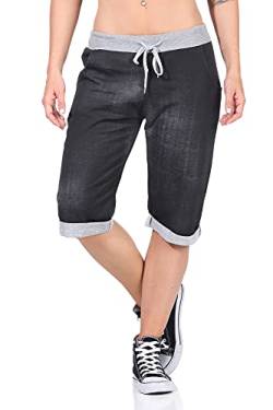 Damen Sommerhosen leichte Sweathose Caprihosen Jeans Optik Bermuda Hose Bequeme Damenshorts Jogpants (36-38, Grau-Schwarz, Numeric_36) von Sockenhimmel