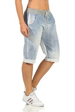 Damen Sommerhosen leichte Sweathose Caprihosen Jeans Optik Bermuda Hose Bequeme Damenshorts Jogpants (40-42, Hellblau, Numeric_40) von Sockenhimmel