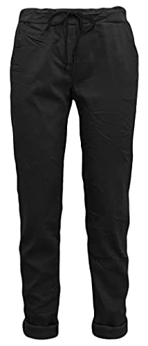 Damenhosen leichte Sommerhosen Chino Hosen luftige Stoffhose mit Stretch Kordelzug Gummibund Freizeithose Größe 36 bis 44 (38-40, Schwarz, Numeric_38) von Sockenhimmel