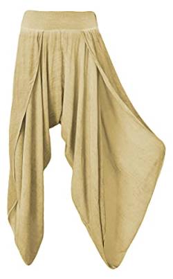 Haremshose Goa Damenhose luftige Sommerhose leichte Wickelhose Aladinhose mit Schlitz 36-40 (36-40, Beige) von Sockenhimmel