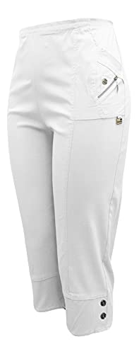 Kurze Hosen Damen Sommerhosen Bermuda 7/8 Schlupfhose leichte Stoffhose angenehme Caprihose mit Taschen (38-40, Weiß) von Sockenhimmel