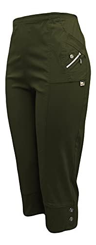 Kurze Hosen Damen Sommerhosen Bermuda 7/8 Schlupfhose leichte Stoffhose angenehme Caprihose mit Taschen (44-46, Khaki) von Sockenhimmel