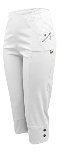 Kurze Hosen Damen Sommerhosen Bermuda 7/8 Schlupfhose leichte Stoffhose angenehme Caprihose mit Taschen (44-46, Weiß) von Sockenhimmel