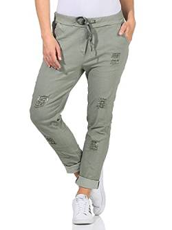 Sockenhimmel Chino Hosen Damen leichte Stretchhose Tapered Sommerhose Distressed Damen Jeans Hosen mit Kordelzug (38-40, Khaki, Numeric_38) von Sockenhimmel