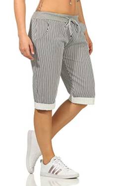 Sweatpants Damen Kurze Sporthose leichte Bermuda Hose Bequeme Sommerhose Jogpants Streifen sommerliche Baumwoll Shorty (42-44, schmale Streifen) von Sockenhimmel