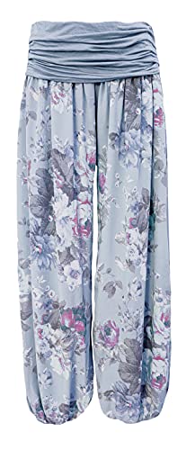 Yoga Hose Flatterhose Damen luftige Haremshose Sommerhose mit Rosen leichte Strandhose Hippie (38-40, Jeans) von Sockenhimmel