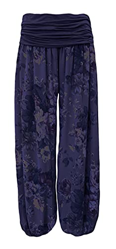 Yoga Hose Flatterhose Damen luftige Haremshose Sommerhose mit Rosen leichte Strandhose Hippie (38-40, Marine) von Sockenhimmel