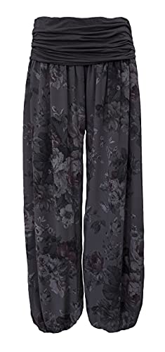 Yoga Hose Flatterhose Damen luftige Haremshose Sommerhose mit Rosen leichte Strandhose Hippie (40-42, Anthrazit) von Sockenhimmel