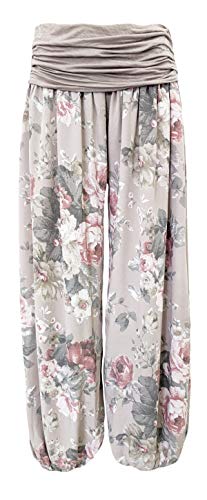 Yoga Hose Flatterhose Damen luftige Haremshose Sommerhose mit Rosen leichte Strandhose Hippie (40-42, Natur) von Sockenhimmel