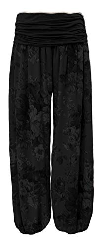 Yoga Hose Flatterhose Damen luftige Haremshose Sommerhose mit Rosen leichte Strandhose Hippie (40-42, Schwarz) von Sockenhimmel