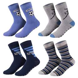 Sockenversandhandel ABS-Socken Kinder (4 Paar) - Vollfrottee, Stoppersocken I (23-26, 27-30, 31-34) I Haussocken I HomesocksI Baumwolle I Antirutsch I Warm I Dick I Mädchen I Jungen Fußball 23-26 von Sockenversandhandel