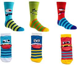 Kinder Socken, 6 Pack,31-34, Lustige Monster von Socks 4 Fun