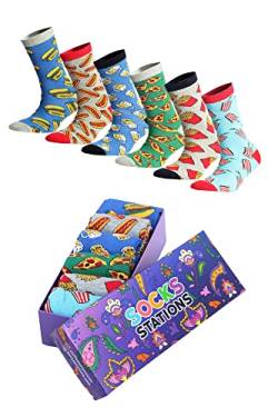 Lustige socken herren und damen bunte socken 6er pack, coole socken, Beiläufig Gemusterte Socken, Funny Socks Baumwolle Motiv Socken 35-38 und 39-42, verrückte Socken Mehrfarbig Klassisch als Geschenk von Socks Stations