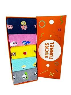 5 Stück Socken mit buntem Tier-Muster-Design von Socks Tunnel