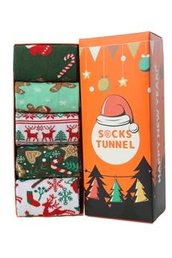 Socks Tunnel 5er-Pack Weihnachtsmuster Bunte Rentiersocken von Socks Tunnel
