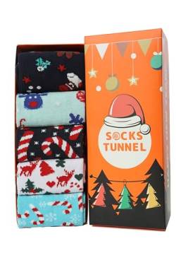 Socks Tunnel 5er-Pack Weihnachtsmuster Bunte Tiermuster-Socken von Socks Tunnel
