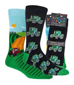 Damen Jungen Herren Spaßsocken (2 Paar) 36-41 Traktor von Socks4Fun