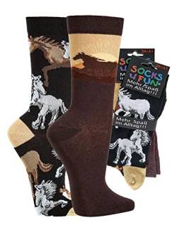 Damen Jungen Herren Spaßsocken (2 Paar) 36-42-Pferde von Socks4Fun