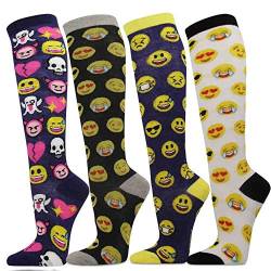 Damen Kniestrümpfe, bunt, verschiedene Designs, Emoji (4 Paar), Einheitsgröße von SocksKnee