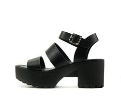 Soda Account ~ Damen-Sandalen mit offenem Zehenbereich, zwei Bänder, Stollensohle, modisch, Blockabsatz mit verstellbarem Knöchelriemen, Schwarz, 40 EU von Soda