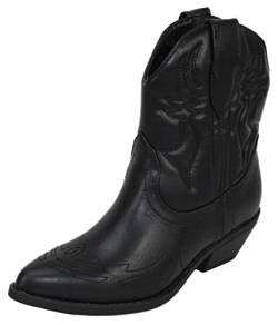 Soda Damen Cowgirl Cowboy Western Stitched Ankle Boots Pointed Toe Short Booties Rigging Größe S, schwarz, 40.5 EU von Soda