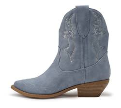 Soda Damen Cowgirl Cowboy Western genähte Stiefeletten spitze Zehen kurze Booties Rigging-S, Nubuk Dusty Blue, 42 EU von Soda