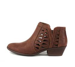 Soda Damen-Stiefelette mit runder Zehenpartie, Wildlederimitat, gestapelter Absatz, Western-Stief, Cognac Pu Chance, 38 EU von Soda