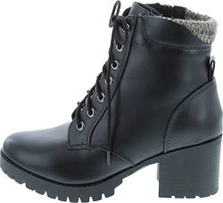 Soda Einzelne Sohle Chunky Heel Combat Ankle Boot Lace up w/Side Zipper, Schwarz (Black Pu), 43 EU von Soda