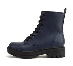 Soda Fest – Stiefelette mit Stollensohle, zum Schnüren mit seitlichem Reißverschluss, Marineblau PU, 41 EU von Soda