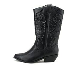 Soda Reno Damen Western-Cowboy-Stiefel mit spitzem Zehenbereich, kniehoch, Schwarz (Black Pu), 42 EU von Soda