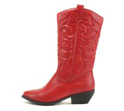 Soda Reno Westernstiefel für Damen, Cowboystiefel, spitzer Zehenbereich, kniehoch, zum Hineinschlüpfen, Rot/Ausflug, einfarbig (Getaway Solids), 42 EU von Soda