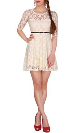 Sodacoda Damen Spitzen-Kleid - Süßes Prinzessin Mini Kleid 3/4 Arm - EXTRA KURZ (Weiß L) von Sodacoda