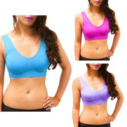 Sodacoda Damen Sport Fitness Yoga BH - Nahtlos, Bügellos, Entnehmbare Einlagen (3X Bunt Mix XXL) von Sodacoda