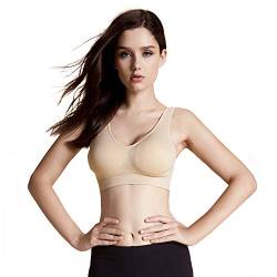 Sodacoda Damen Sport Fitness Yoga BH - Nahtlos, Bügellos, Entnehmbare Einlagen (Beige L) von Sodacoda