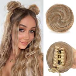 Sofeiyan 2PCS Krallen Clip in Haar Bun Mini Messy Bun Haarteile Dutt mit Klammer Synthetik Haar Scrunchies Haar Donut Chignon Pferdeschwanz Haarteil Dutt für Damen,Honigblond gemischt Platinblond von Sofeiyan