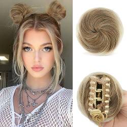 Sofeiyan 2PCS Krallen Clip in Haar Bun Mini Messy Bun Haarteile Dutt mit Klammer Synthetik Haar Scrunchies Haar Donut Chignon Pferdeschwanz Haarteil Dutt für Damen Dunkelblond & Bleichblond Mix von Sofeiyan