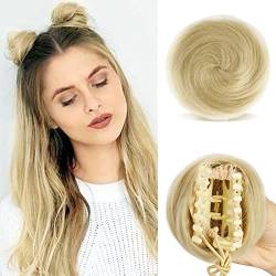 Sofeiyan 2PCS Krallen Clip in Haar Bun Mini Messy Bun Haarteile Dutt mit Klammer Synthetik Haar Scrunchies Haar Donut Chignon Pferdeschwanz Haarteil Dutt für Damen Goldene/Bleichblond Mix von Sofeiyan