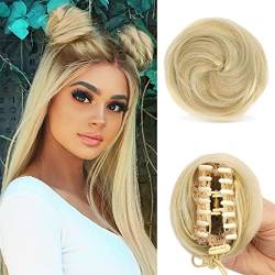 Sofeiyan 2PCS Krallen Clip in Haar Bun Mini Messy Bun Haarteile Dutt mit Klammer Synthetik Haar Scrunchies Haar Donut Chignon Pferdeschwanz Haarteil Dutt für Damen Helles Aschbraun & Bleichblond von Sofeiyan