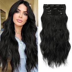 Sofeiyan Clip in Extensions 4PCS Haarteile lange gewellte synthetische Haarverlängerung natürliche Clip in Faser Haarteil Weich Spitze Schuss Haar Extensions Clip in Haarteil für Frauen, 50cm von Sofeiyan