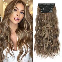 Sofeiyan Clip in Extensions 4PCS Haarteile lange gewellte synthetische Haarverlängerung natürliche Clip in Faser Haarteil Weich Spitze Schuss Haar Extensions Clip in Haarteil für Frauen, 50cm von Sofeiyan