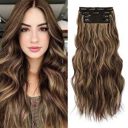 Sofeiyan Clip in Extensions 4PCS Haarteile lange gewellte synthetische Haarverlängerung natürliche Clip in Faser Haarteil Weich Spitze Schuss Haar Extensions Clip in Haarteil für Frauen, 50cm von Sofeiyan