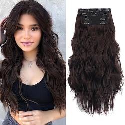 Sofeiyan Clip in Extensions 4PCS Haarteile lange gewellte synthetische Haarverlängerung natürliche Clip in Faser Haarteil Weich Spitze Schuss Haar Extensions Clip in Haarteil für Frauen, 50cm von Sofeiyan