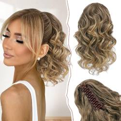 Sofeiyan Klauen Clip in Pferdeschwanz Verlängerung, 33cm Lange Lockige Pferdeschwanz Haarverlängerungen Natürliche Synthetische Haare Ponytail Extension Clip in Haarteil für Frauen Aschbraun bis Blond von Sofeiyan